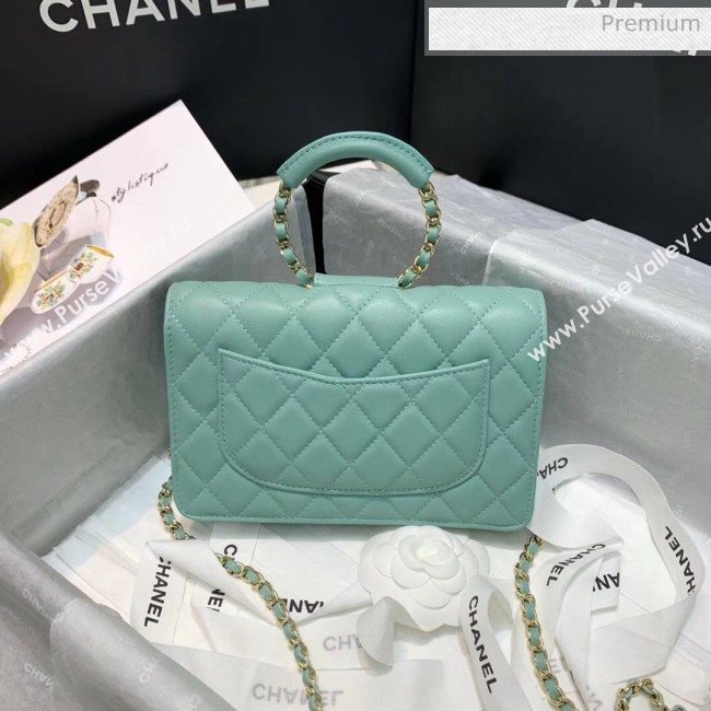 Chanel Lambskin Wallet on Chain With Round Handle AP1177 Light Green 2020 (AFEI-20042122)