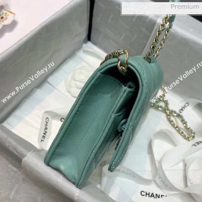 Chanel Lambskin Wallet on Chain With Round Handle AP1177 Light Green 2020 (AFEI-20042122)