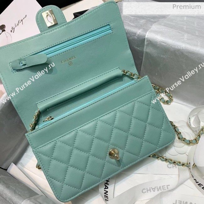 Chanel Lambskin Wallet on Chain With Round Handle AP1177 Light Green 2020 (AFEI-20042122)