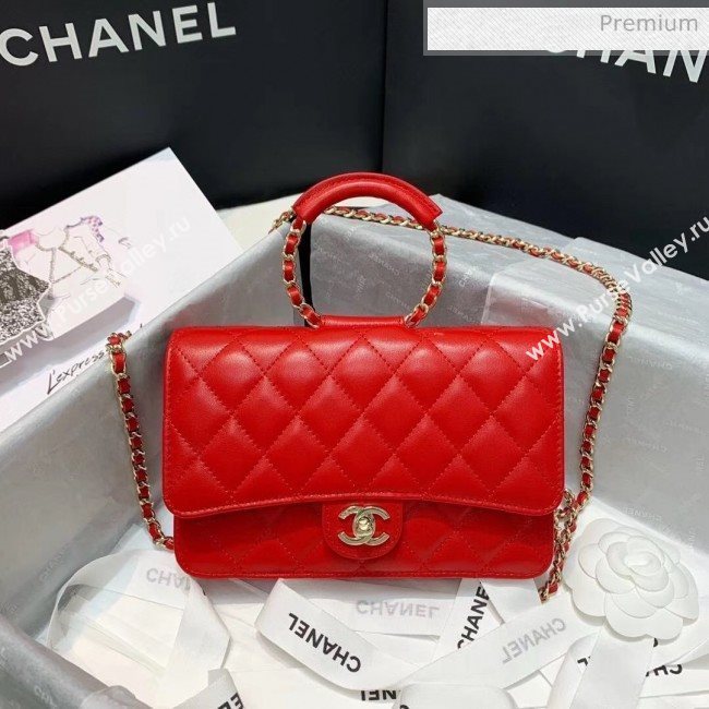 Chanel Lambskin Wallet on Chain With Round Handle AP1177 Red 2020 (AFEI-20042121)