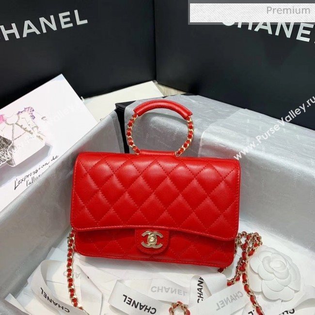Chanel Lambskin Wallet on Chain With Round Handle AP1177 Red 2020 (AFEI-20042121)