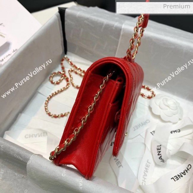 Chanel Lambskin Wallet on Chain With Round Handle AP1177 Red 2020 (AFEI-20042121)