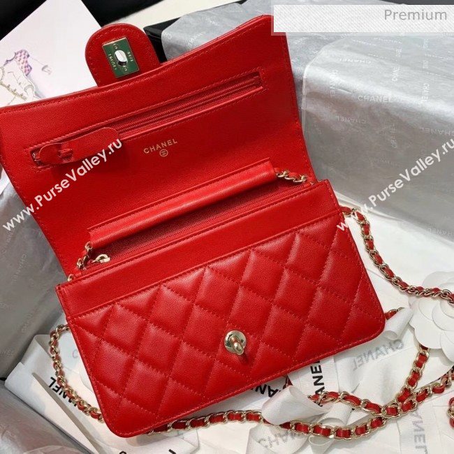 Chanel Lambskin Wallet on Chain With Round Handle AP1177 Red 2020 (AFEI-20042121)