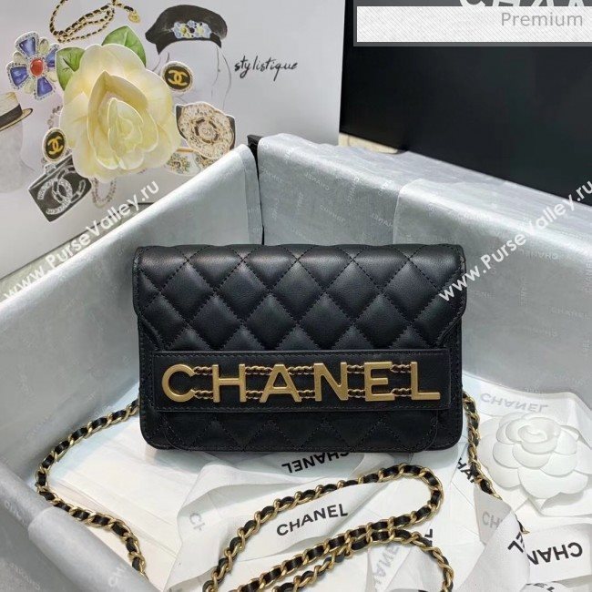 Chanel Calfskin Wallet on Chain With Logo Chain AP1234 Black 2020 (AF-20042132)