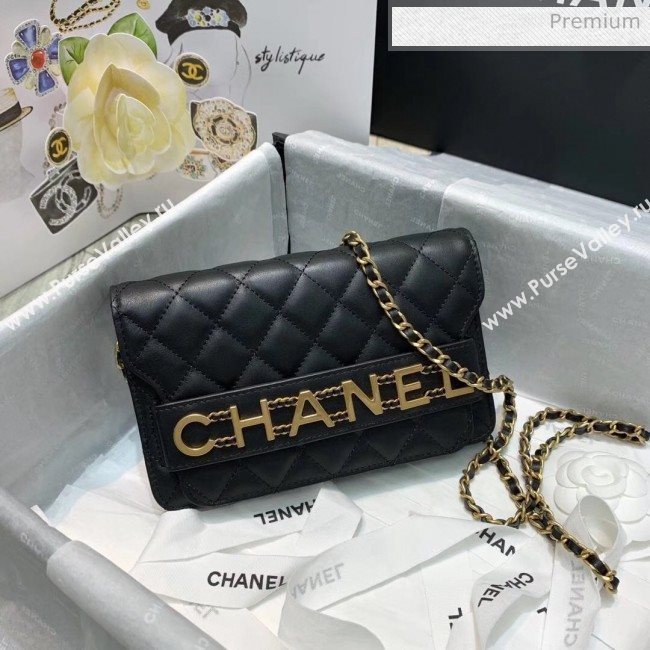 Chanel Calfskin Wallet on Chain With Logo Chain AP1234 Black 2020 (AF-20042132)