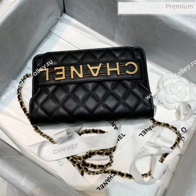 Chanel Calfskin Wallet on Chain With Logo Chain AP1234 Black 2020 (AF-20042132)