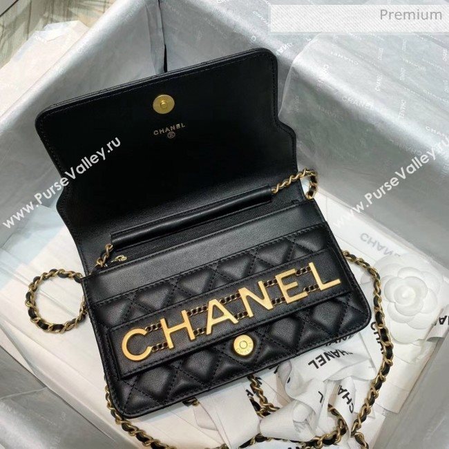 Chanel Calfskin Wallet on Chain With Logo Chain AP1234 Black 2020 (AF-20042132)