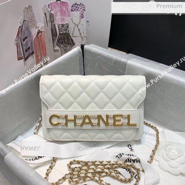 Chanel Calfskin Wallet on Chain With Logo Chain AP1234 White 2020 (SS-20042133)