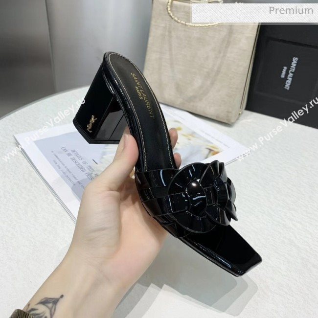 Saint Laurent Patent Leather Slide Sandal With 6.5cm Heel Black 2020 (ME-20042018)