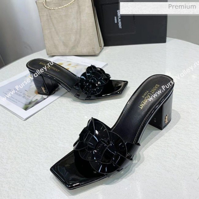 Saint Laurent Patent Leather Slide Sandal With 6.5cm Heel Black 2020 (ME-20042018)