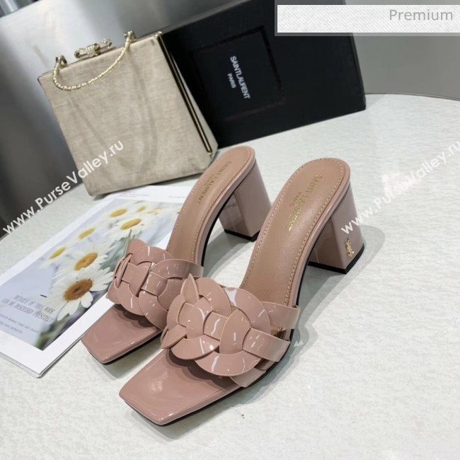 Saint Laurent Patent Leather Slide Sandal With 6.5cm Heel Nude Pink 2020 (ME-20042020)