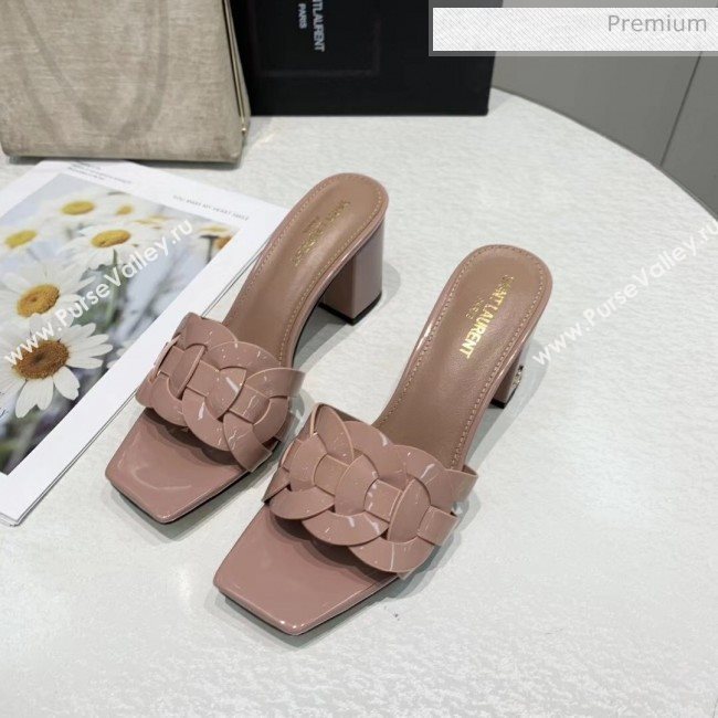 Saint Laurent Patent Leather Slide Sandal With 6.5cm Heel Nude Pink 2020 (ME-20042020)