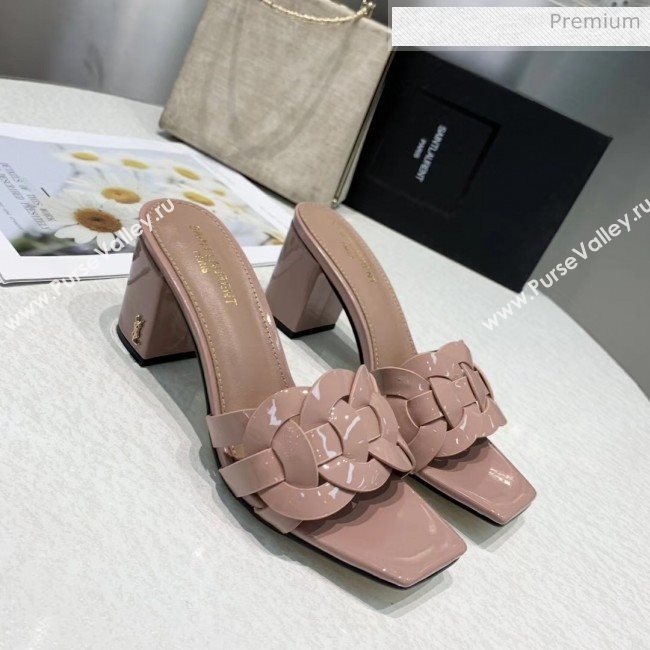 Saint Laurent Patent Leather Slide Sandal With 6.5cm Heel Nude Pink 2020 (ME-20042020)