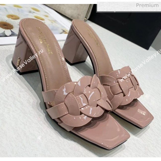 Saint Laurent Patent Leather Slide Sandal With 6.5cm Heel Nude Pink 2020 (ME-20042020)