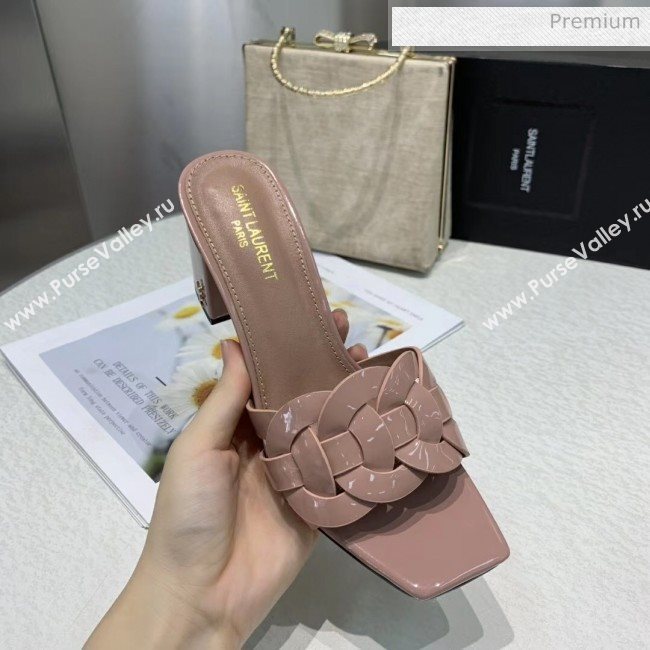 Saint Laurent Patent Leather Slide Sandal With 6.5cm Heel Nude Pink 2020 (ME-20042020)