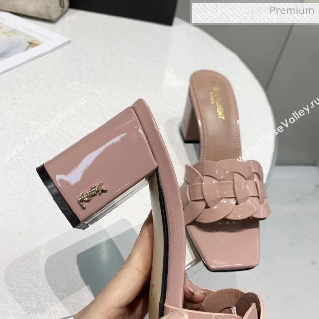 Saint Laurent Patent Leather Slide Sandal With 6.5cm Heel Nude Pink 2020 (ME-20042020)