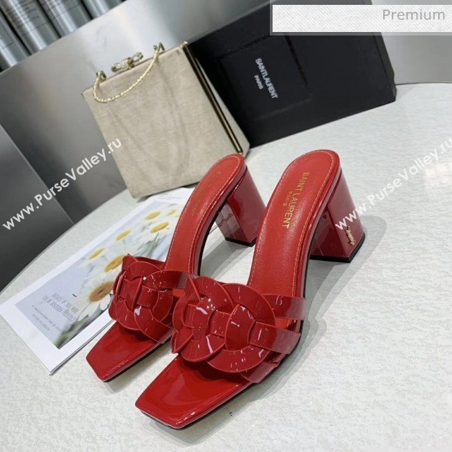 Saint Laurent Patent Leather Slide Sandal With 6.5cm Heel Red 2020 (ME-20042021)