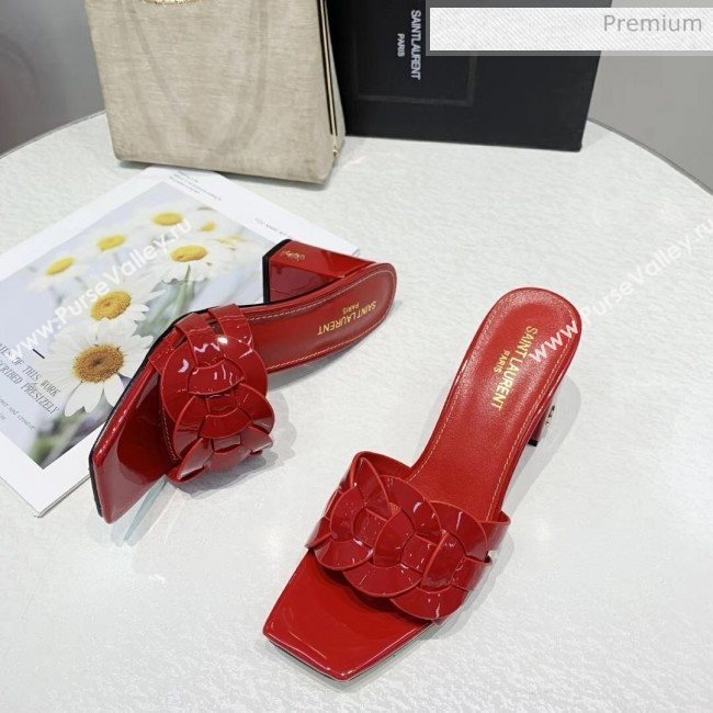 Saint Laurent Patent Leather Slide Sandal With 6.5cm Heel Red 2020 (ME-20042021)