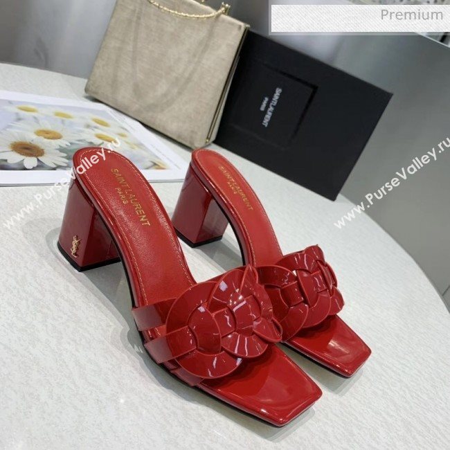 Saint Laurent Patent Leather Slide Sandal With 6.5cm Heel Red 2020 (ME-20042021)