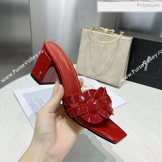 Saint Laurent Patent Leather Slide Sandal With 6.5cm Heel Red 2020 (ME-20042021)