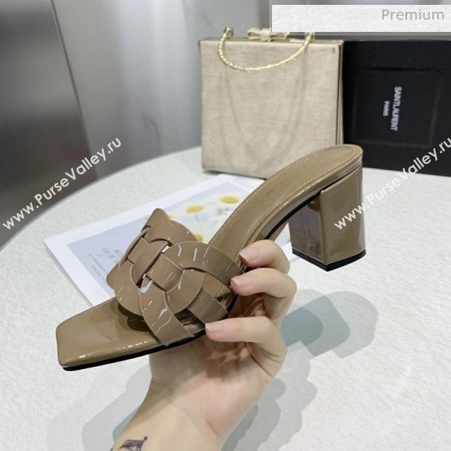 Saint Laurent Patent Leather Slide Sandal With 6.5cm Heel Grey 2020 (ME-20042022)