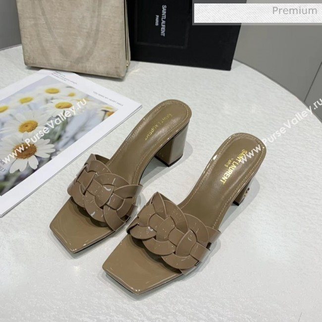 Saint Laurent Patent Leather Slide Sandal With 6.5cm Heel Grey 2020 (ME-20042022)