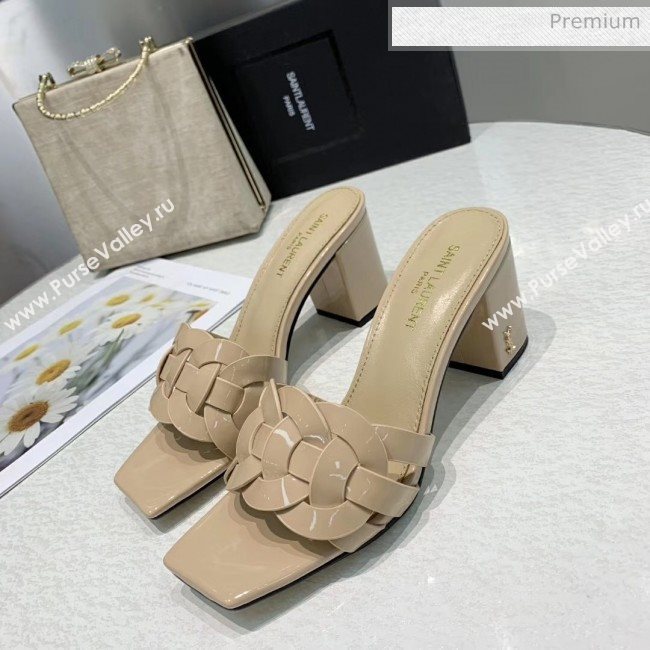 Saint Laurent Patent Leather Slide Sandal With 6.5cm Heel Beige 2020 (ME-20042023)