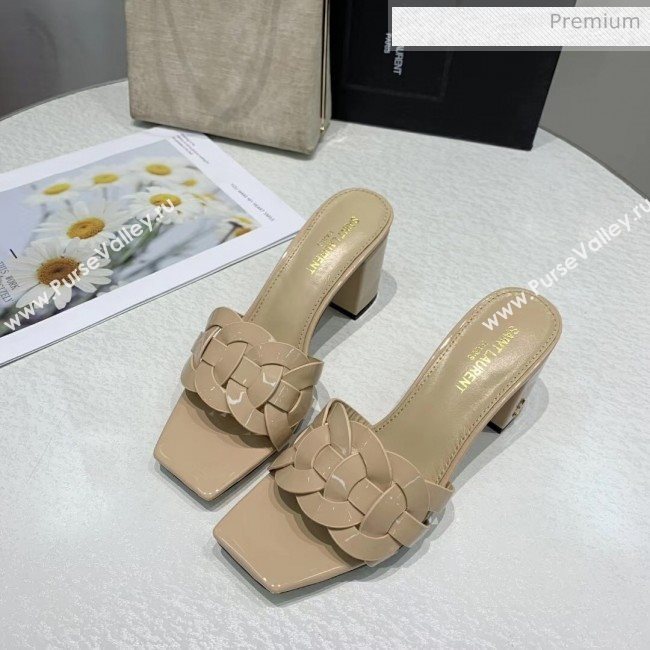 Saint Laurent Patent Leather Slide Sandal With 6.5cm Heel Beige 2020 (ME-20042023)