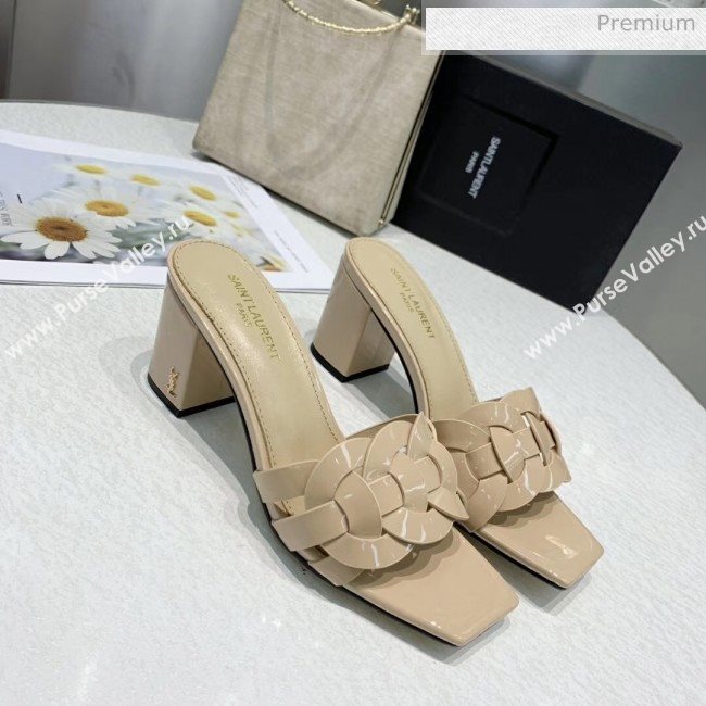 Saint Laurent Patent Leather Slide Sandal With 6.5cm Heel Beige 2020 (ME-20042023)