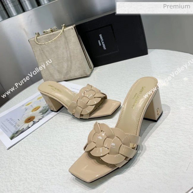 Saint Laurent Patent Leather Slide Sandal With 6.5cm Heel Beige 2020 (ME-20042023)