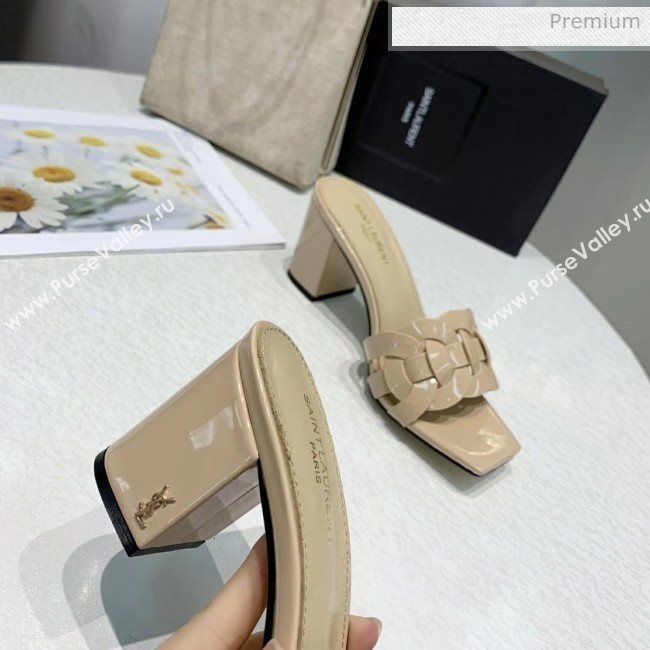 Saint Laurent Patent Leather Slide Sandal With 6.5cm Heel Beige 2020 (ME-20042023)