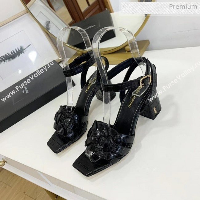 Saint Laurent Crocodile Print Calfskin Sandal With 6.5cm Heel Black 2020 (ME-20042011)