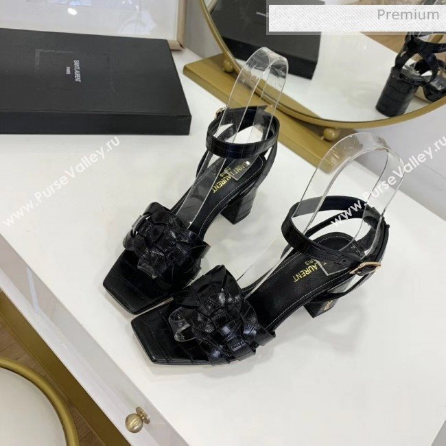 Saint Laurent Crocodile Print Calfskin Sandal With 6.5cm Heel Black 2020 (ME-20042011)