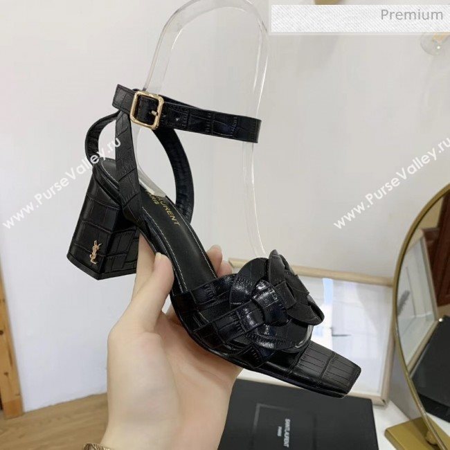 Saint Laurent Crocodile Print Calfskin Sandal With 6.5cm Heel Black 2020 (ME-20042011)