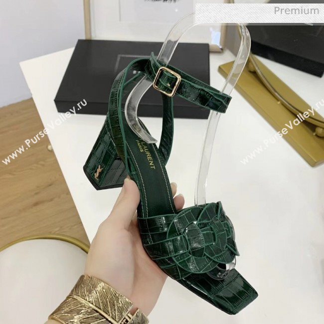 Saint Laurent Crocodile Print Calfskin Sandal With 6.5cm Heel Green 2020 (ME-20042012)