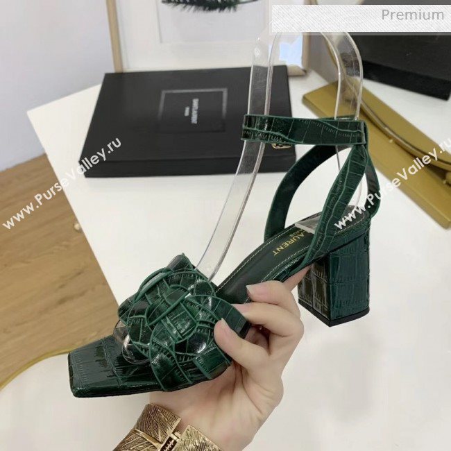 Saint Laurent Crocodile Print Calfskin Sandal With 6.5cm Heel Green 2020 (ME-20042012)