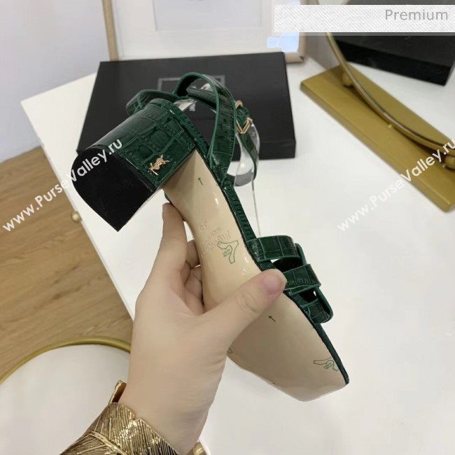 Saint Laurent Crocodile Print Calfskin Sandal With 6.5cm Heel Green 2020 (ME-20042012)