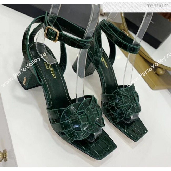 Saint Laurent Crocodile Print Calfskin Sandal With 6.5cm Heel Green 2020 (ME-20042012)