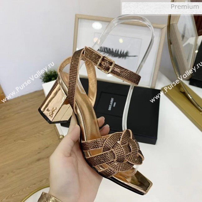 Saint Laurent Crystal Calfskin Sandal With 6.5cm Heel Gold 2020 (ME-20042013)