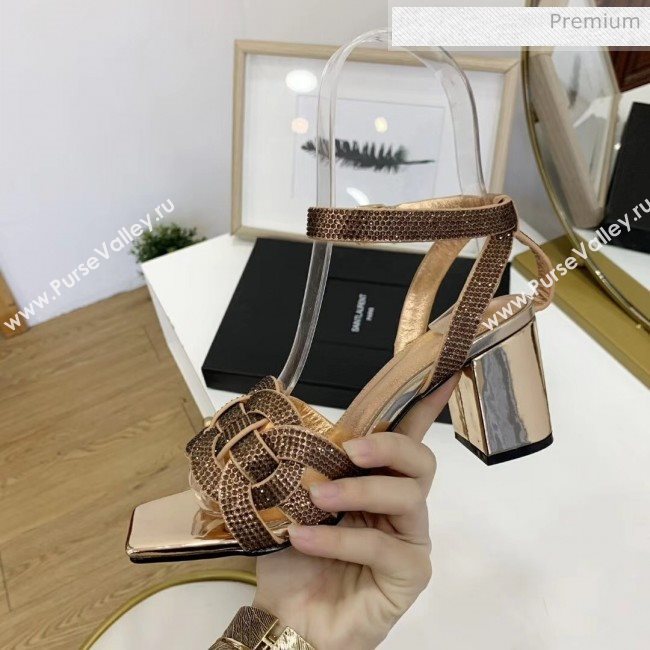 Saint Laurent Crystal Calfskin Sandal With 6.5cm Heel Gold 2020 (ME-20042013)