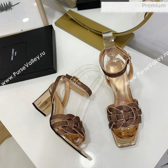 Saint Laurent Crystal Calfskin Sandal With 6.5cm Heel Gold 2020 (ME-20042013)
