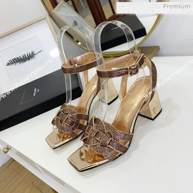 Saint Laurent Crystal Calfskin Sandal With 6.5cm Heel Gold 2020 (ME-20042013)