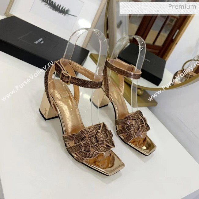 Saint Laurent Crystal Calfskin Sandal With 6.5cm Heel Gold 2020 (ME-20042013)