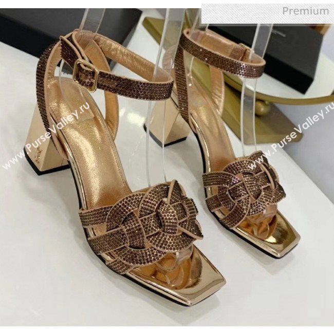 Saint Laurent Crystal Calfskin Sandal With 6.5cm Heel Gold 2020 (ME-20042013)