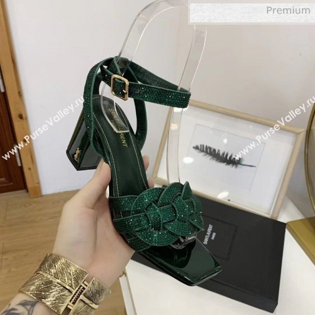 Saint Laurent Crystal Calfskin Sandal With 6.5cm Heel Green 2020 (ME-20042014)