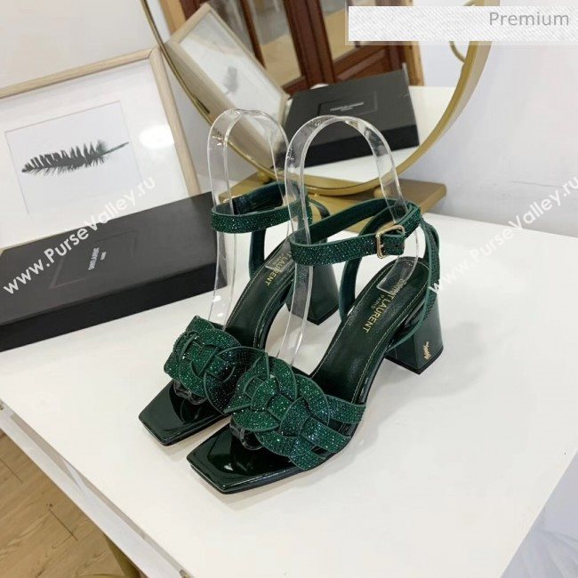 Saint Laurent Crystal Calfskin Sandal With 6.5cm Heel Green 2020 (ME-20042014)