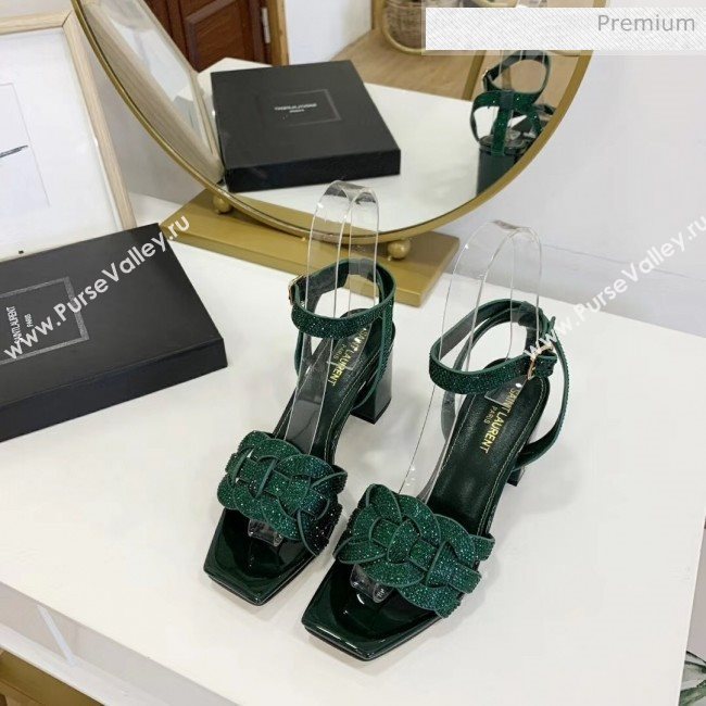 Saint Laurent Crystal Calfskin Sandal With 6.5cm Heel Green 2020 (ME-20042014)