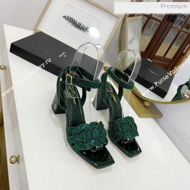 Saint Laurent Crystal Calfskin Sandal With 6.5cm Heel Green 2020 (ME-20042014)