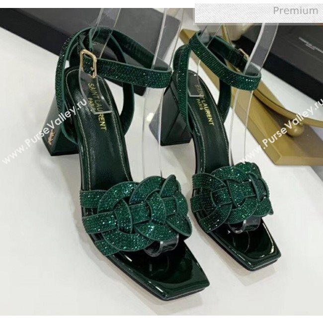 Saint Laurent Crystal Calfskin Sandal With 6.5cm Heel Green 2020 (ME-20042014)