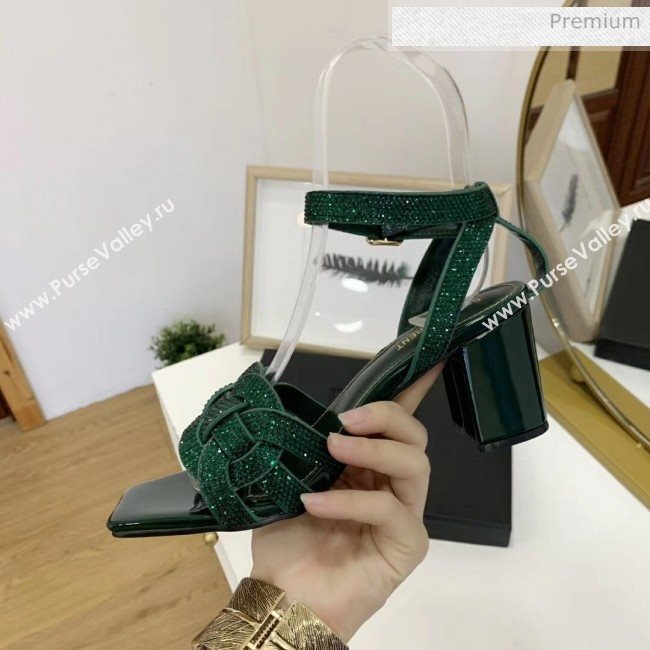 Saint Laurent Crystal Calfskin Sandal With 6.5cm Heel Green 2020 (ME-20042014)